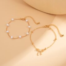 Elegant 2pcs Bowknot Charm Pearl Chain Anklet Set - ArtGalleryZen