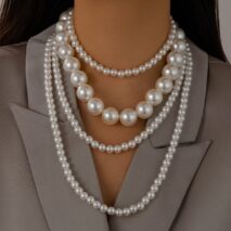 Elegant 2Pcs Chunky Pearl Long Chain Stackable Necklace Set - ArtGalleryZen