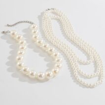 Elegant 2Pcs Chunky Pearl Long Chain Stackable Necklace Set - ArtGalleryZen