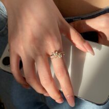 Elegant 2pcs CZ Inlaid Enamel Butterfly Flower Open Ring Set - ArtGalleryZen