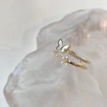 Elegant 2pcs CZ Inlaid Enamel Butterfly Flower Open Ring Set - ArtGalleryZen