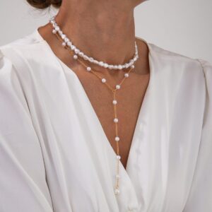 Elegant 2pcs Gold Plated Pearl Chain Y Necklace Set - ArtGalleryZen