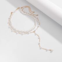 Elegant 2pcs Gold Plated Pearl Chain Y Necklace Set - ArtGalleryZen