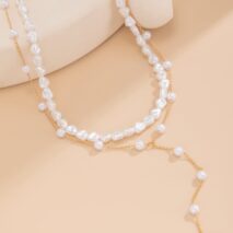 Elegant 2pcs Gold Plated Pearl Chain Y Necklace Set - ArtGalleryZen