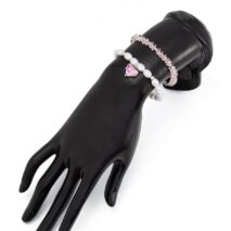 Elegant 2pcs Rhinestone Heart Charm Crystal Pearl Chain Bracelet Set - ArtGalleryZen