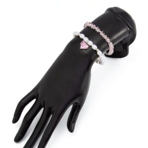 Elegant 2pcs Rhinestone Heart Charm Crystal Pearl Chain Bracelet Set - ArtGalleryZen