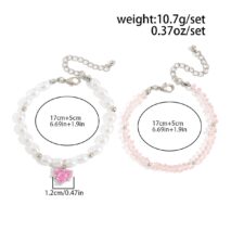 Elegant 2pcs Rhinestone Heart Charm Crystal Pearl Chain Bracelet Set - ArtGalleryZen