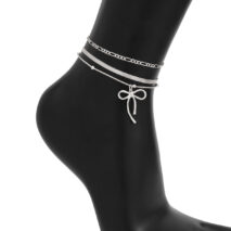 Elegant 3pcs Bowknot Charm Herringbone Chain Anklet Set - ArtGalleryZen