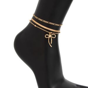 Elegant 3pcs Bowknot Charm Herringbone Chain Anklet Set - ArtGalleryZen