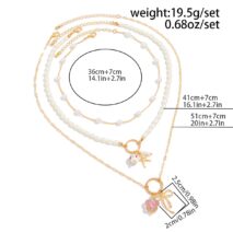 Elegant 3pcs Bow Starfish Flower Ceramic Pendant Pearl Chain Necklace Set - ArtGalleryZen