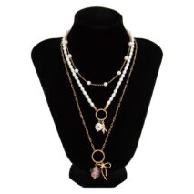 Elegant 3pcs Bow Starfish Flower Ceramic Pendant Pearl Chain Necklace Set - ArtGalleryZen