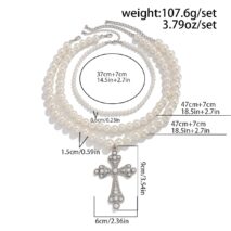 Elegant 3pcs Cross Pendant Pearl Chain Necklace Set - ArtGalleryZen