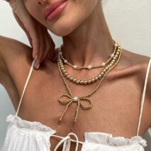 Elegant 3pcs Gold Silver Plated Bowknot Pearl Beaded Necklace Set - ArtGalleryZen