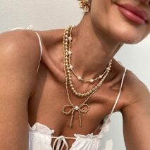 Elegant 3pcs Gold Silver Plated Bowknot Pearl Beaded Necklace Set - ArtGalleryZen