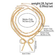 Elegant 3pcs Gold Silver Plated Bowknot Pearl Beaded Necklace Set - ArtGalleryZen