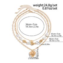 Elegant 3pcs Gold Silver Plated Heart Pendant Pearl Necklace Set - ArtGalleryZen