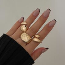Elegant 3pcs Gold Silver Tone Glossy Waterdrop Ring Set - ArtGalleryZen