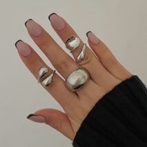 Elegant 3pcs Gold Silver Tone Glossy Waterdrop Ring Set - ArtGalleryZen