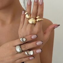Elegant 3pcs Gold Silver Tone Glossy Waterdrop Ring Set - ArtGalleryZen
