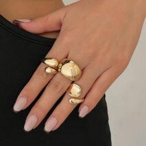 Elegant 3pcs Gold Silver Tone Glossy Waterdrop Ring Set - ArtGalleryZen