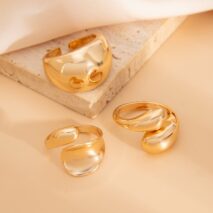 Elegant 3pcs Gold Silver Tone Glossy Waterdrop Ring Set - ArtGalleryZen