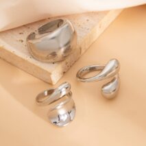 Elegant 3pcs Gold Silver Tone Glossy Waterdrop Ring Set - ArtGalleryZen