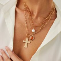 Elegant 4pcs Cross Flower Pearl Pendant Crystal Chain Necklace Set - ArtGalleryZen