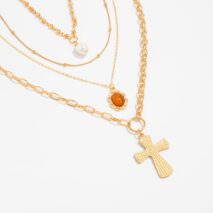 Elegant 4pcs Cross Flower Pearl Pendant Crystal Chain Necklace Set - ArtGalleryZen