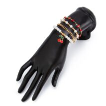 Elegant 4pcs Enamel Cherry Pearl Chain Bracelet Set - ArtGalleryZen