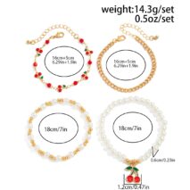 Elegant 4pcs Enamel Cherry Pearl Chain Bracelet Set - ArtGalleryZen