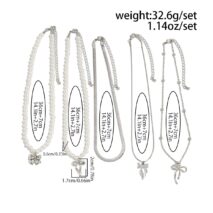 Elegant 5pcs Bowknot Pendant Pearl Herringbone Chain Necklace Set - ArtGalleryZen