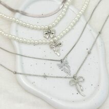 Elegant 5pcs Bowknot Pendant Pearl Herringbone Chain Necklace Set - ArtGalleryZen
