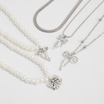 Elegant 5pcs Bowknot Pendant Pearl Herringbone Chain Necklace Set - ArtGalleryZen
