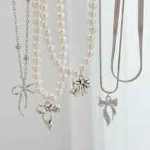 Elegant 5pcs Bowknot Pendant Pearl Herringbone Chain Necklace Set - ArtGalleryZen