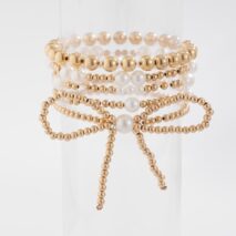 Elegant 5pcs Gold Plated Bowknot Pearl Chain Bracelet Set - ArtGalleryZen