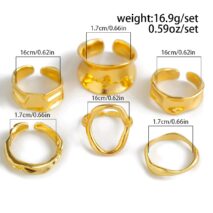 Elegant 6Pcs Geometric Patterns Ring Set - ArtGalleryZen