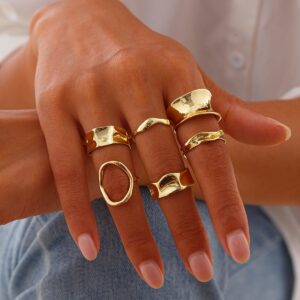 Elegant 6Pcs Geometric Patterns Ring Set - ArtGalleryZen