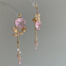 Elegant Asymmetric S925 Silver Pink Crystal Rose Earrings - ArtGalleryZen