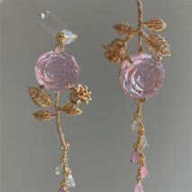 Elegant Asymmetric S925 Silver Pink Crystal Rose Earrings - ArtGalleryZen