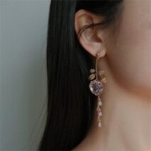 Elegant Asymmetric S925 Silver Pink Crystal Rose Earrings - ArtGalleryZen