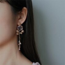 Elegant Asymmetric S925 Silver Pink Crystal Rose Earrings - ArtGalleryZen