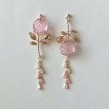 Elegant Asymmetric S925 Silver Pink Crystal Rose Earrings - ArtGalleryZen