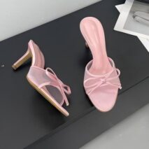 Elegant Bowknot Mesh Round Head Thin Heel Sandals - ArtGalleryZen