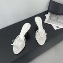 Elegant Bowknot Mesh Round Head Thin Heel Sandals - ArtGalleryZen