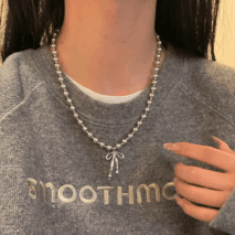 Elegant Bowknot Pendant Grey Pearl Chain Necklace - ArtGalleryZen