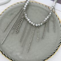 Elegant Box Curb Chain Tassel Pearl Choker Necklace - ArtGalleryZen