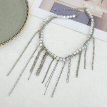 Elegant Box Curb Chain Tassel Pearl Choker Necklace - ArtGalleryZen