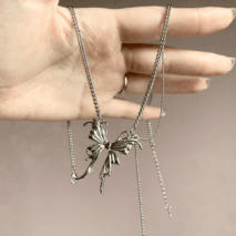 Elegant Butterfly Charm Rhinestone Chain Tassel Y Necklace - ArtGalleryZen