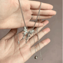 Elegant Butterfly Charm Rhinestone Chain Tassel Y Necklace - ArtGalleryZen