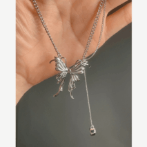Elegant Butterfly Charm Rhinestone Chain Tassel Y Necklace - ArtGalleryZen